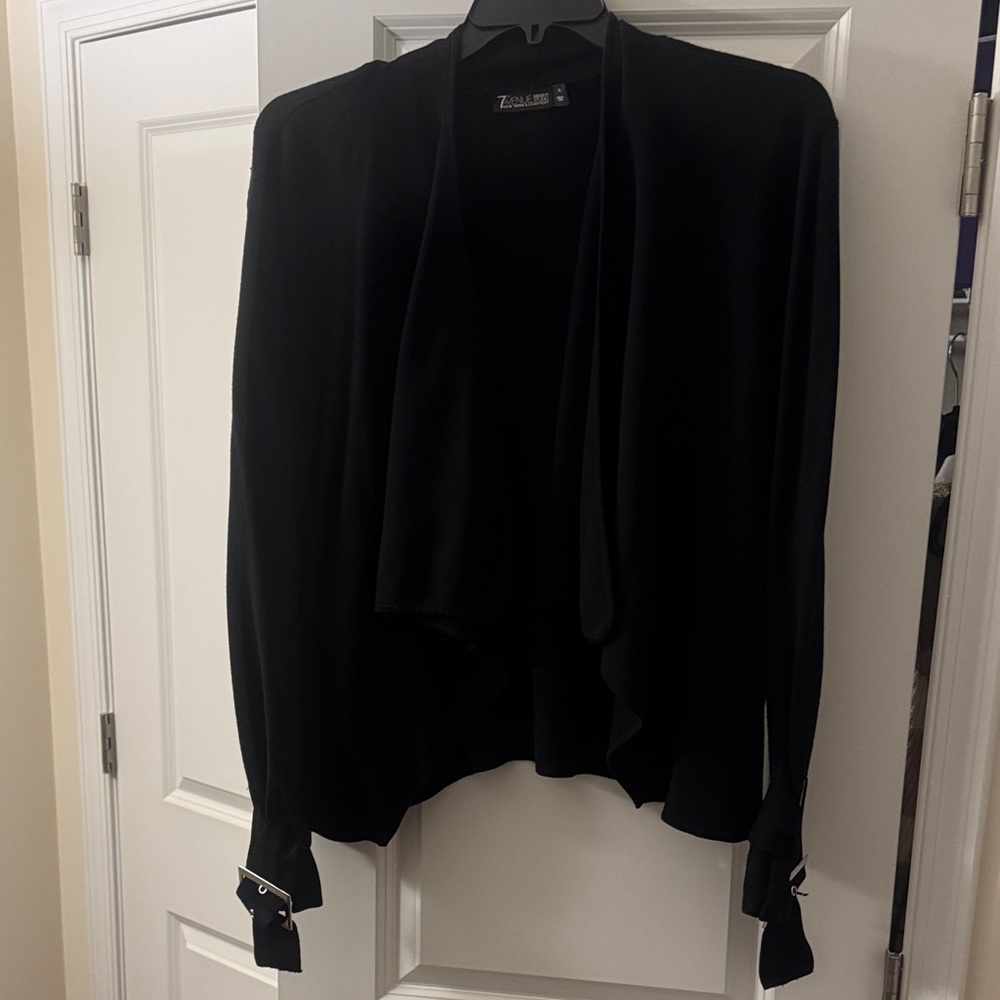 Black Draped Cardigan with Silver Accents